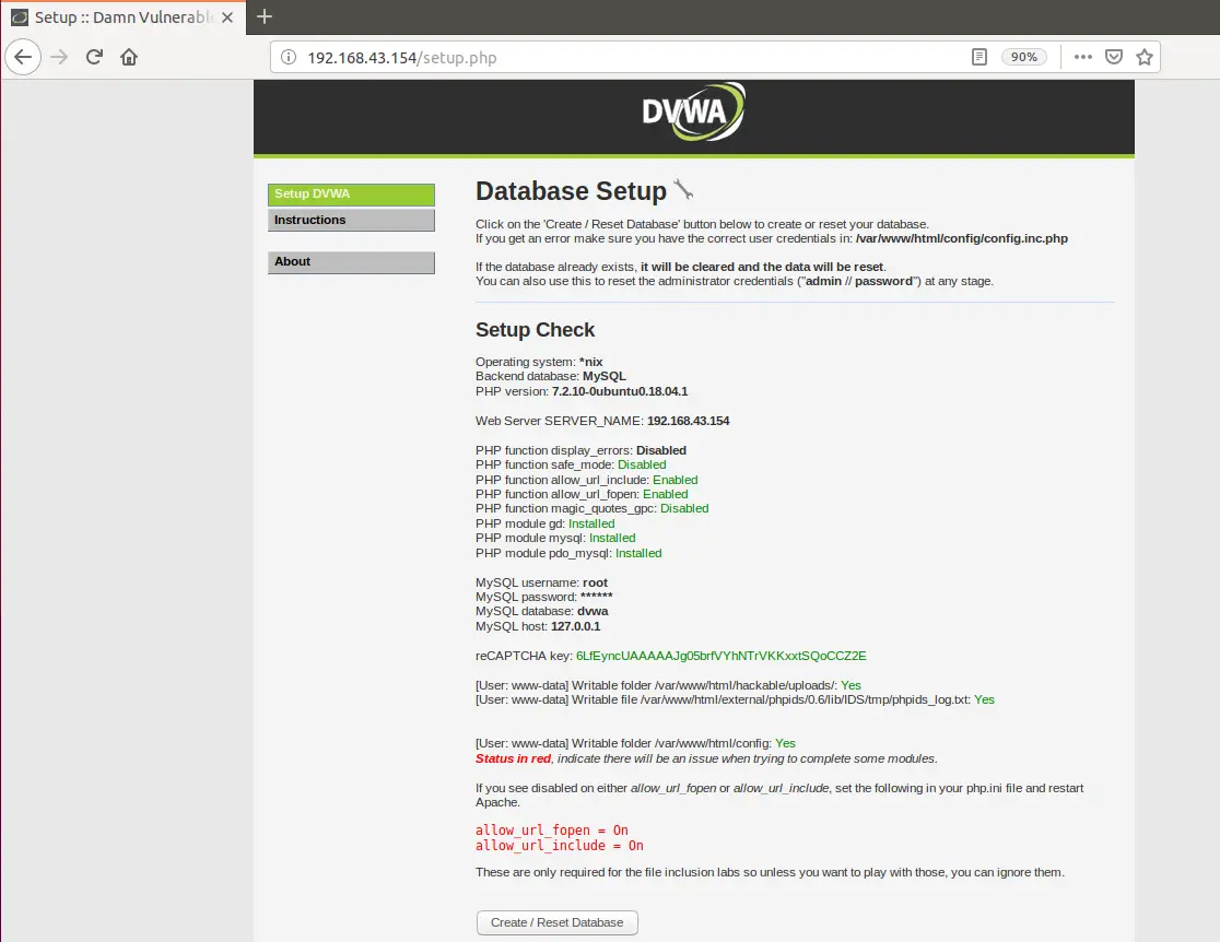 Install and Configure DVWA Lab on Ubuntu 18.04 server