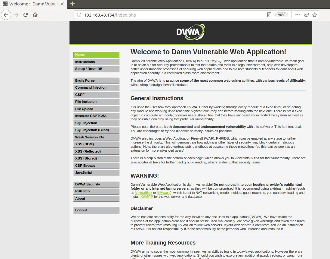 Install and Configure DVWA Lab on Ubuntu 18.04