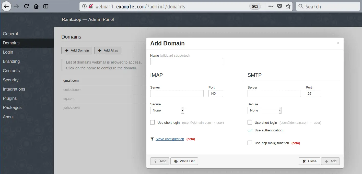 Web mail. Веб почта. RAINLOOP mail. Php mail client. Add to domain;.