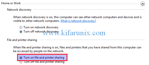 Turn on file and printer sharing