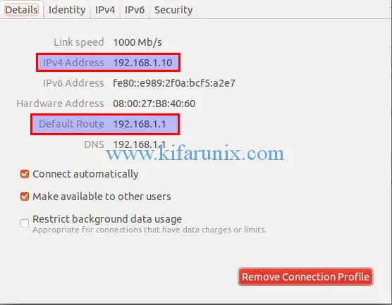 EFW client network settings