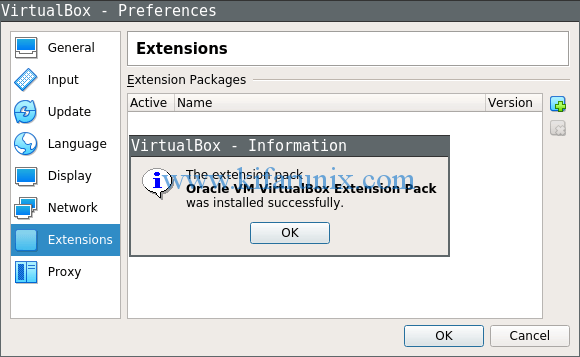 extension pack installed on VirtualBox