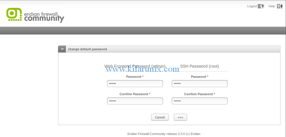 EFW Set Web frontend and SSH password