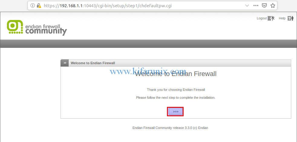 Endian Firewall welcome page