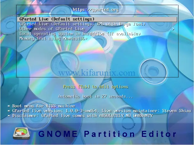 Boot Live CD GParted di VirtualBox