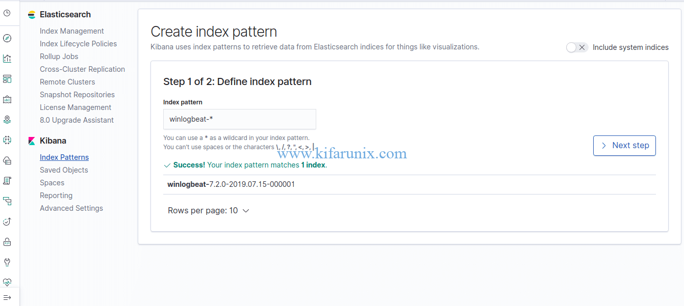 create Winlogbeat index pattern