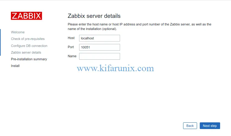 set zabbix server details