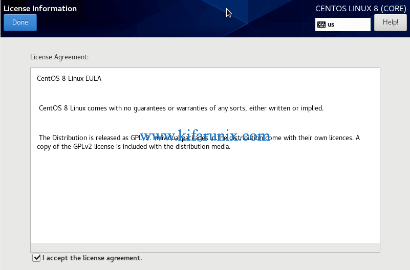 Accept CentOS 8 EULA