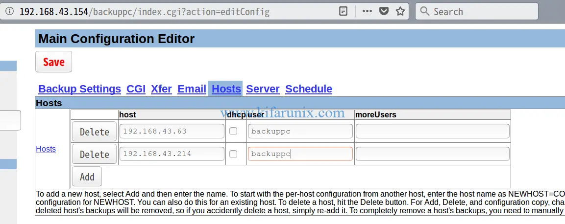 Backuppc add hosts to backup