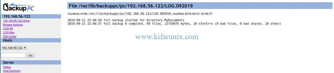 Windows host backup logs