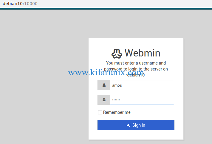 webmin login on Debian 10