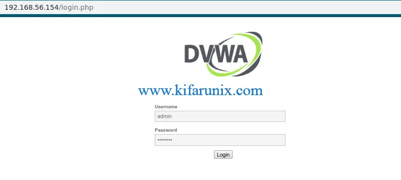 DVWA login page default credentials