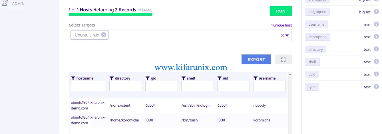 query results kolide