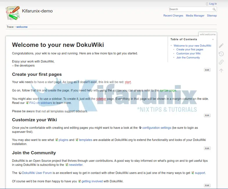 welcome page