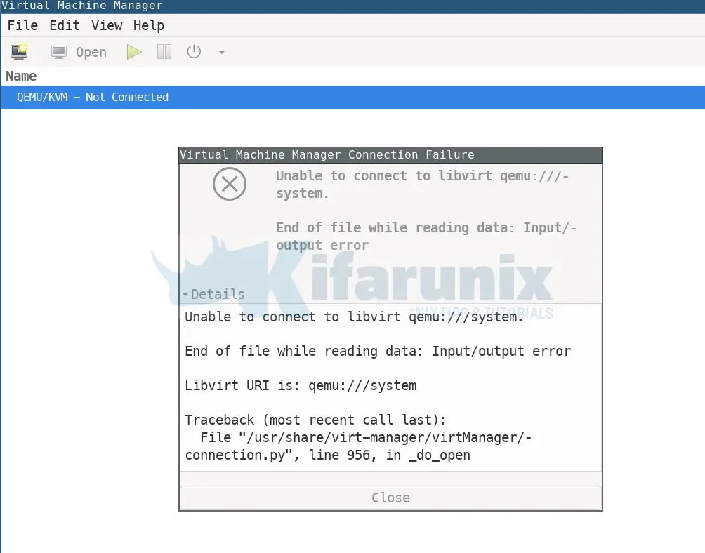 How to fix QEMU/KVM Not Connected Error on Ubuntu 20.04
