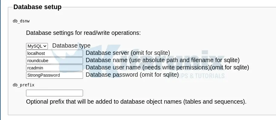 database settings