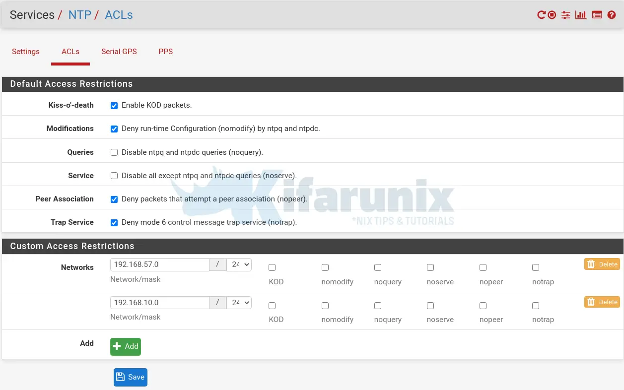 pfSense NTP server access control lists