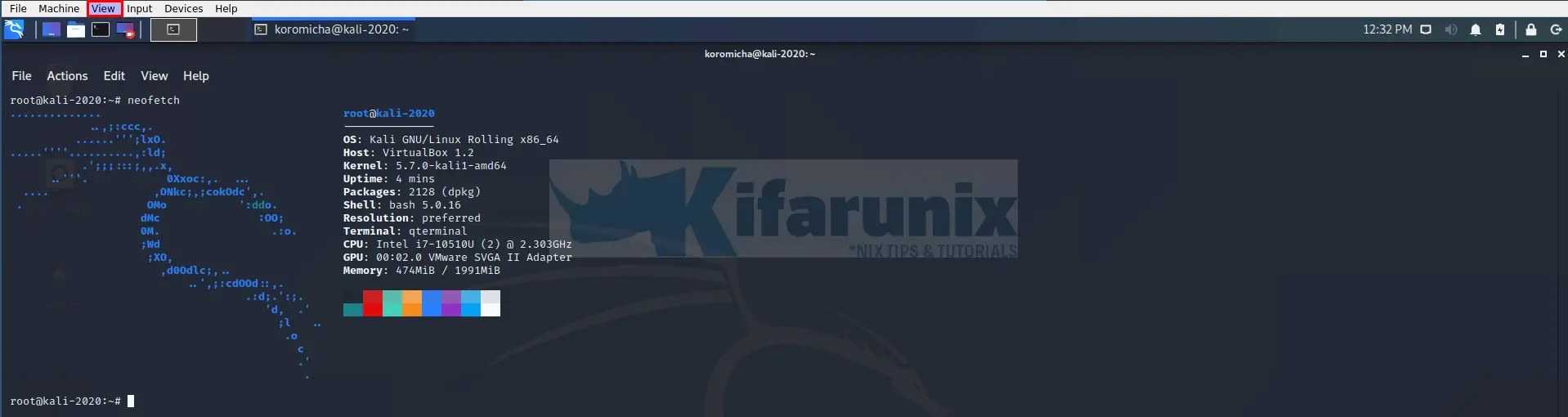 installing kali linux virtualbox image