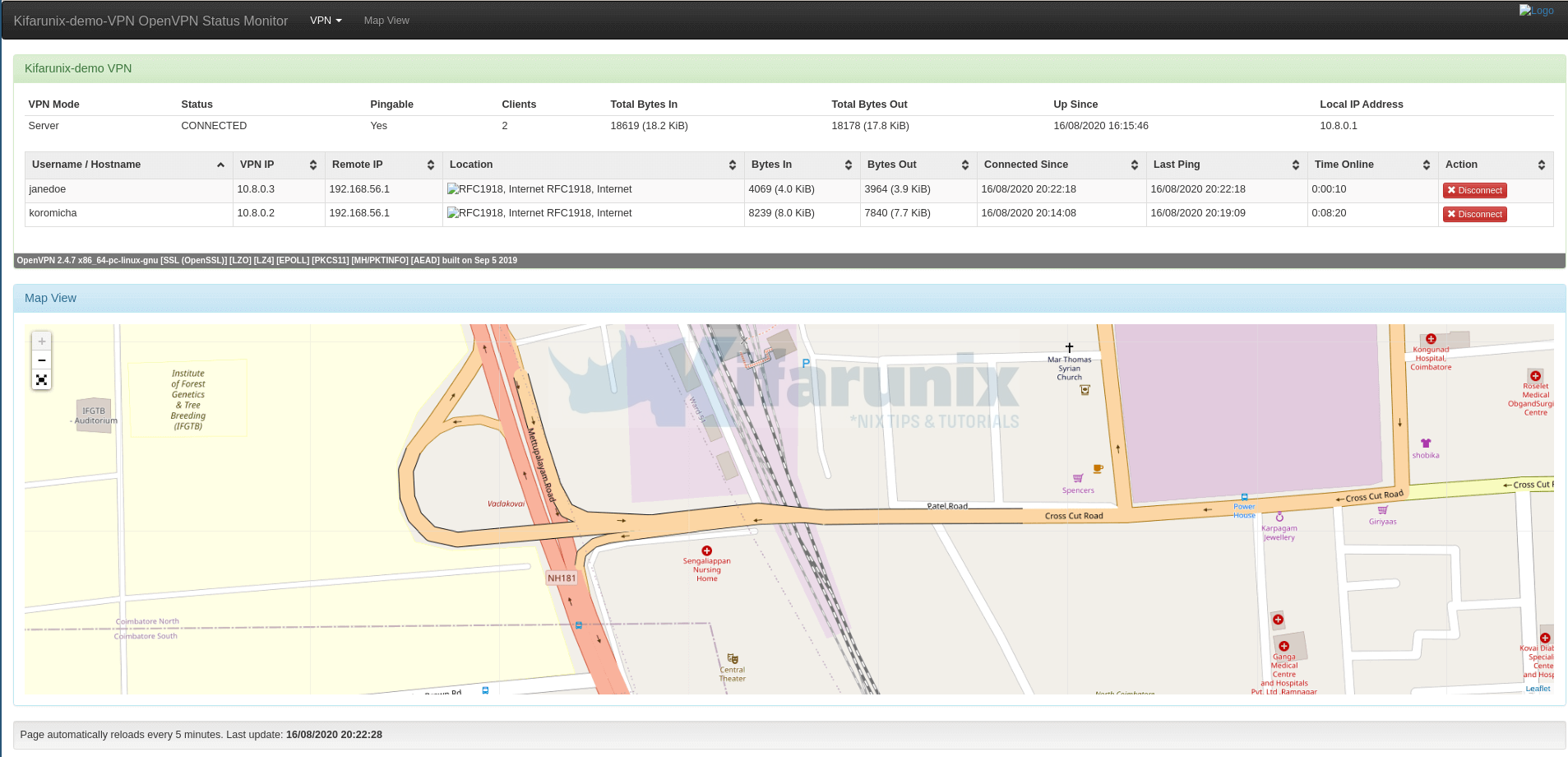 monitor OpenVPN connections using openvpn-monitor tool