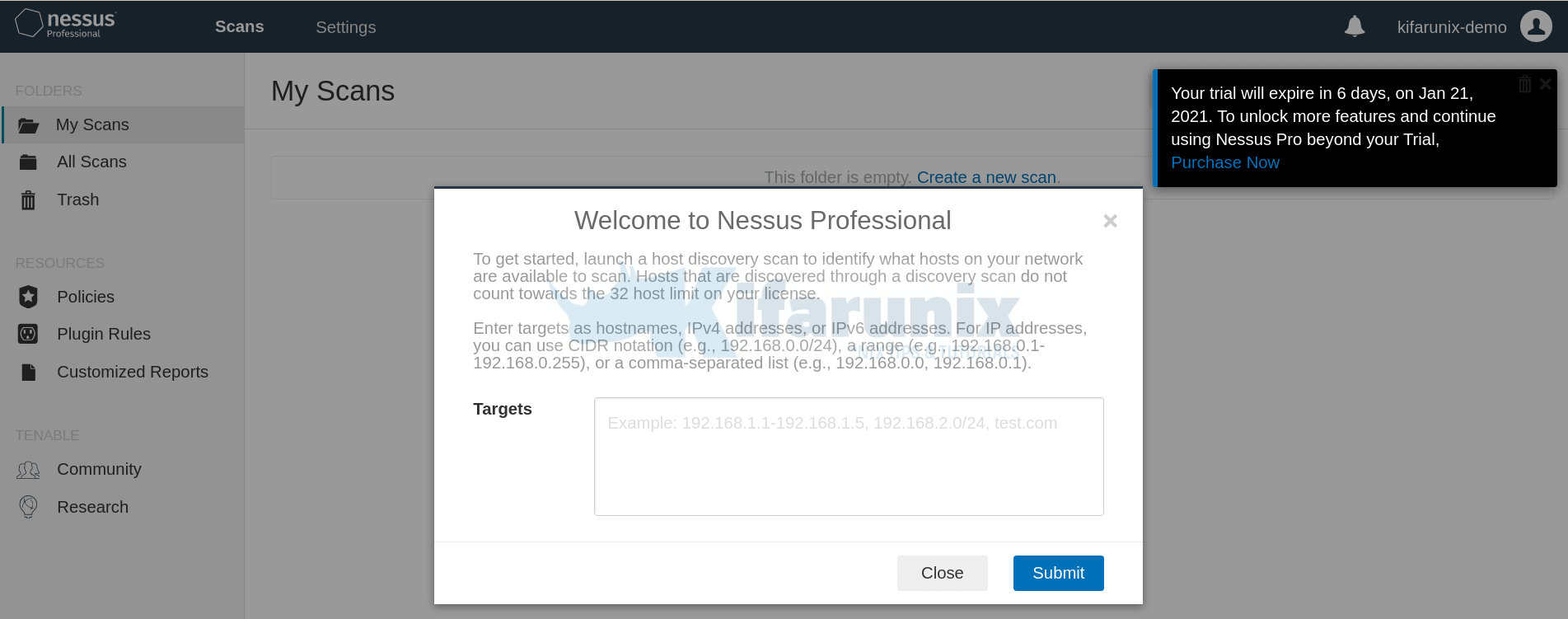 nessus dashboard