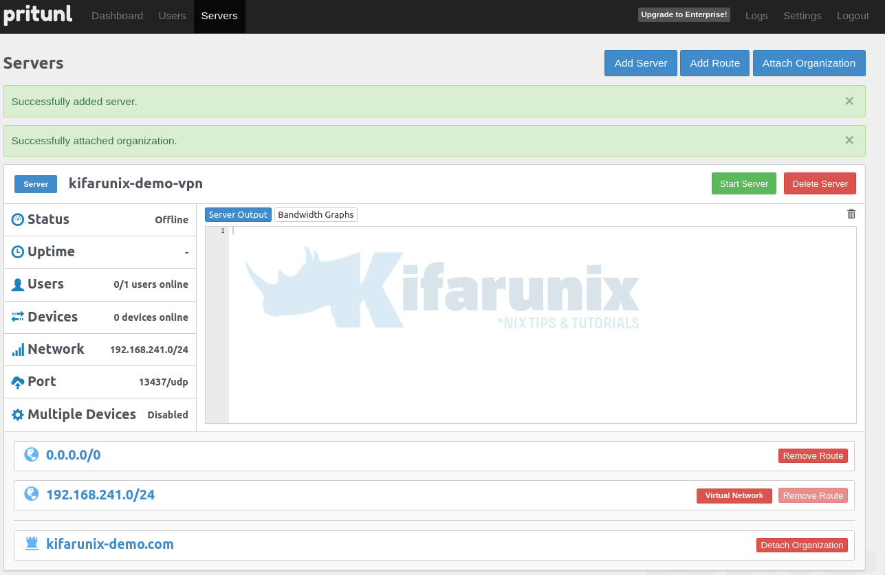 pritunl server output