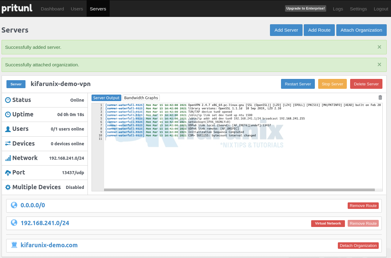 pritunl server output