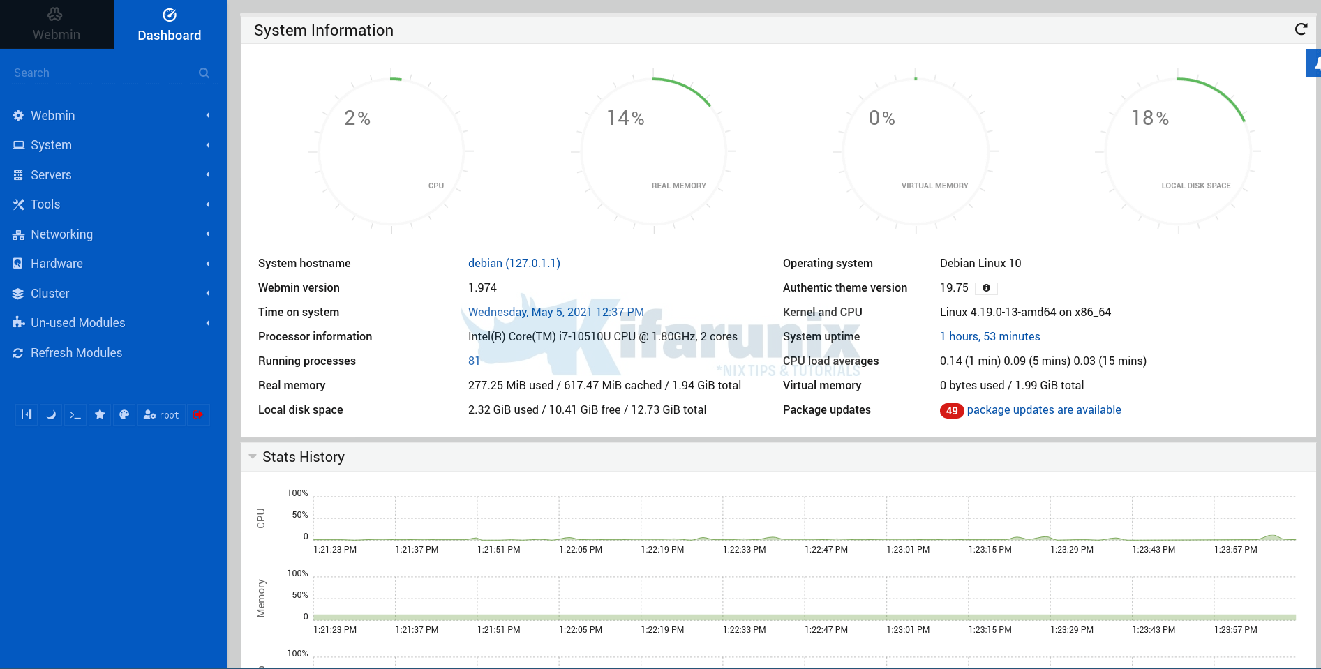 webmin dashboard debian 10