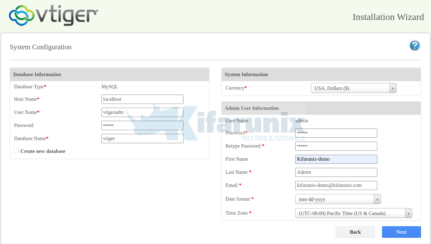 vtiger system configs