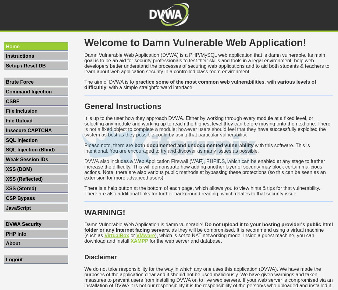 dvwa dashboard