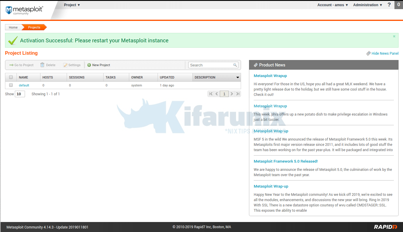 metasploit dashboard