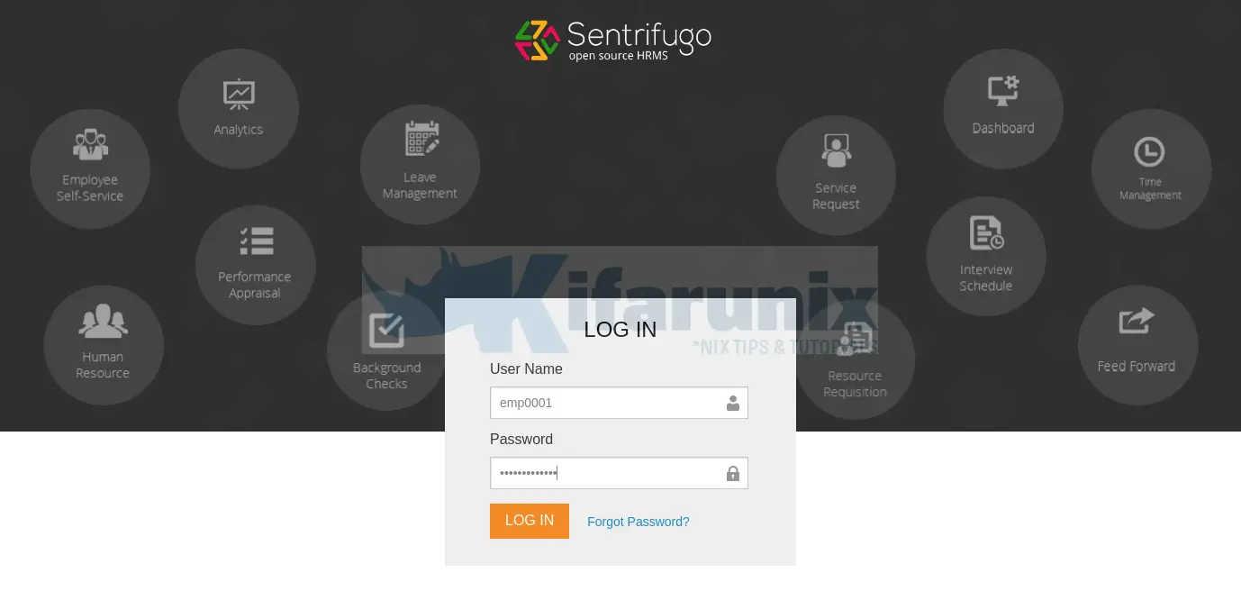 sentrifugo login