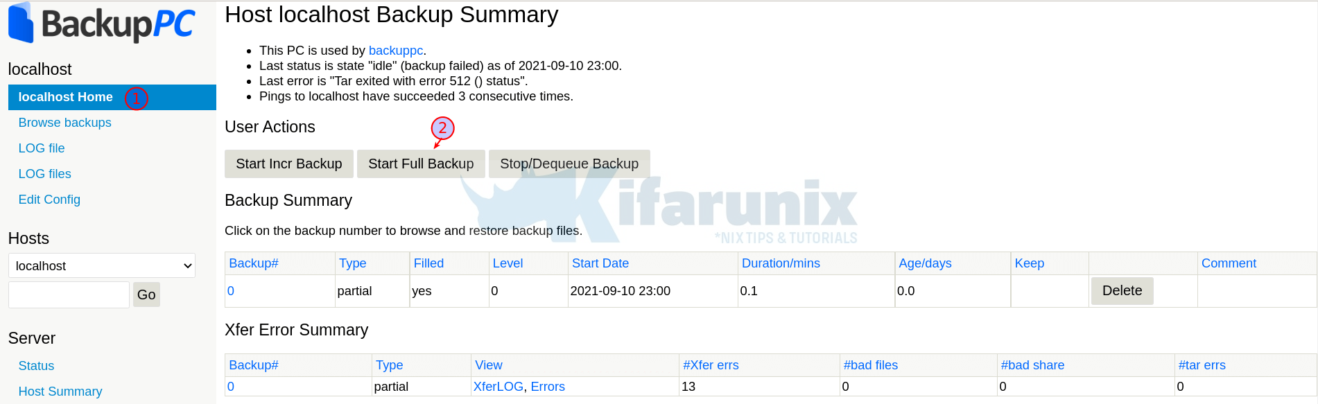 backup localhost