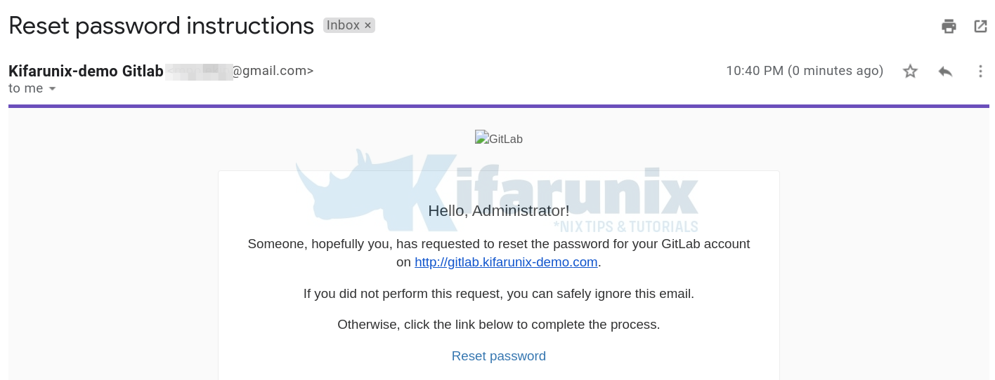 Example Email From Gitlab Configure Gitlab to use Gmail SMTP for Outbound Mails - kifarunix.com