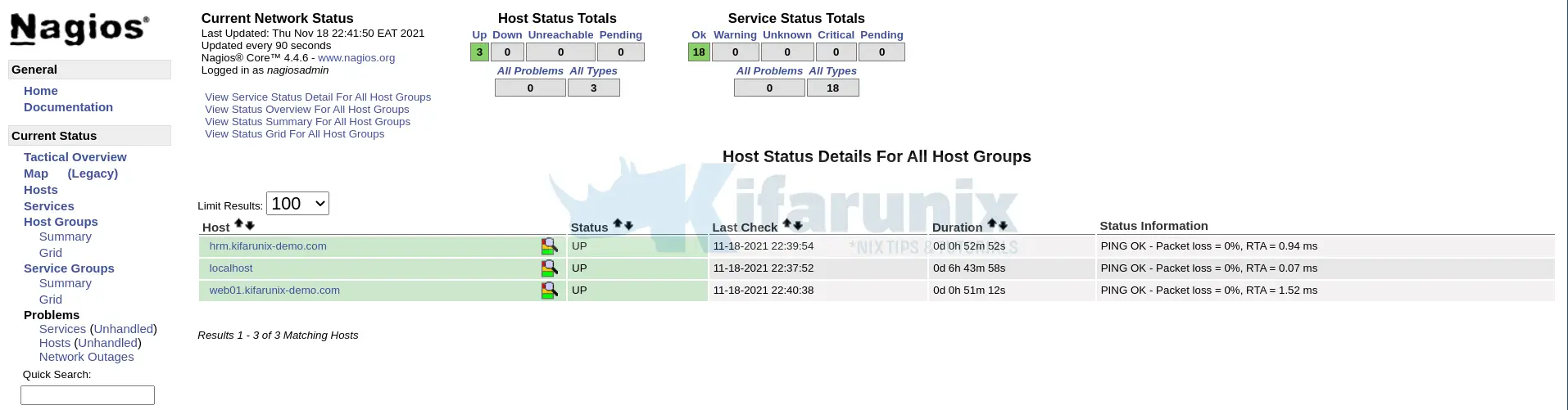 current status nagios hosts