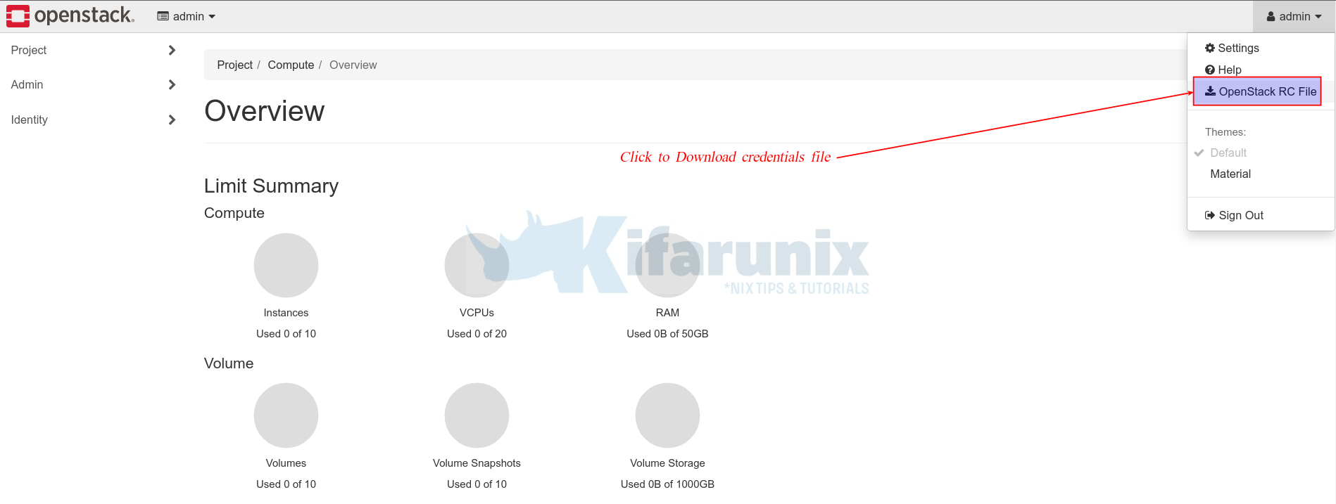 openstack admin RC file