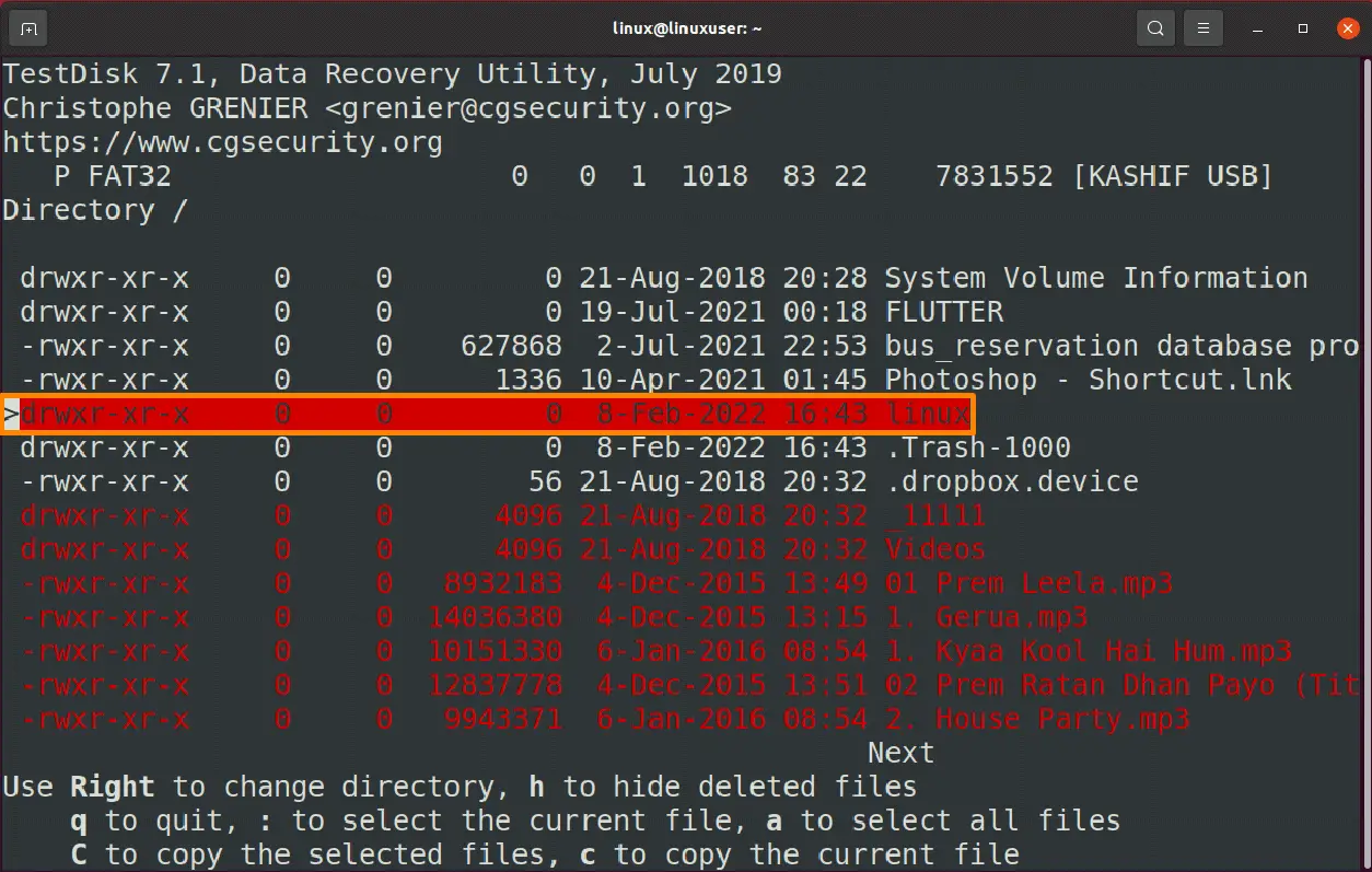 testdisk retrieve