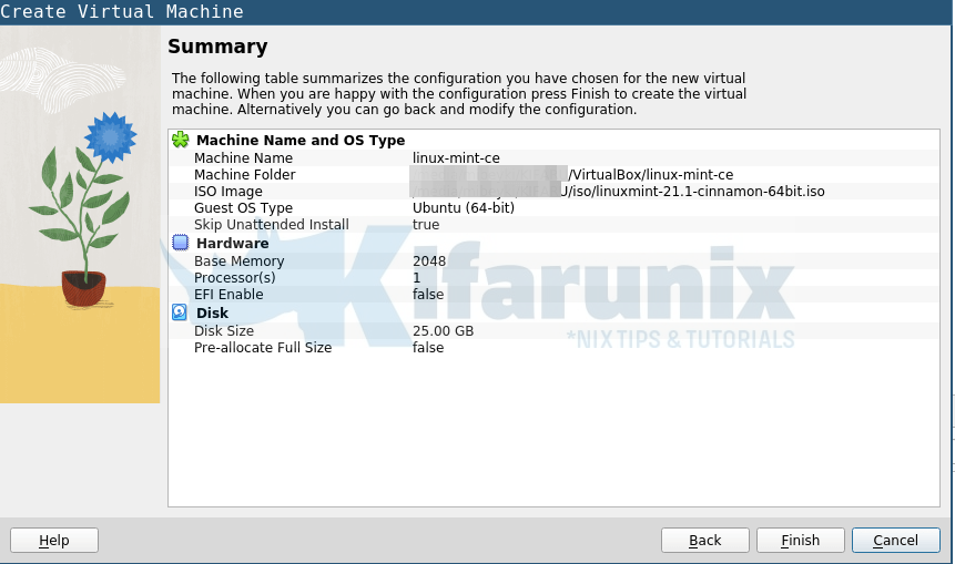 linux mint vm installation summary