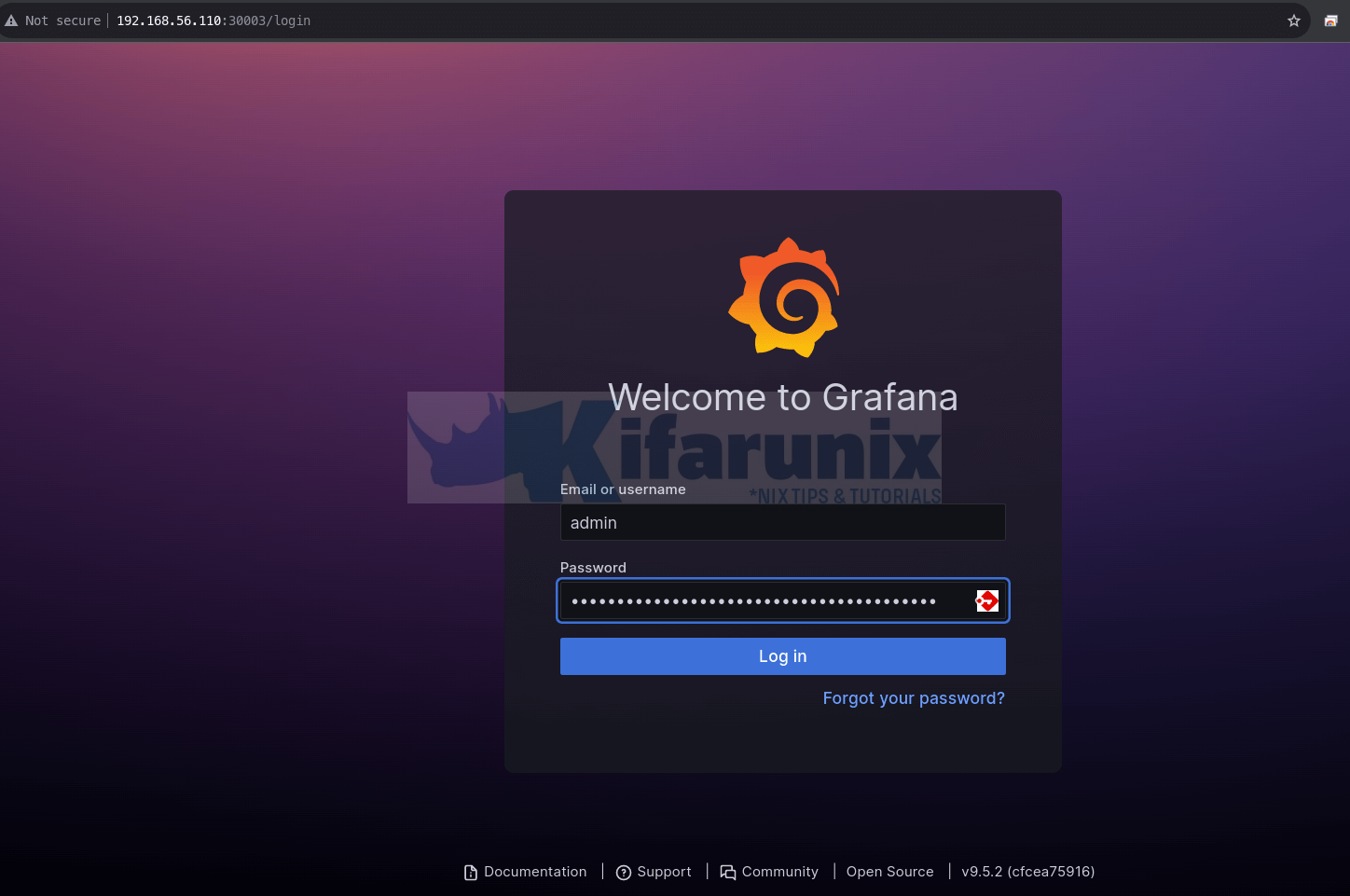 grafana web ui login page