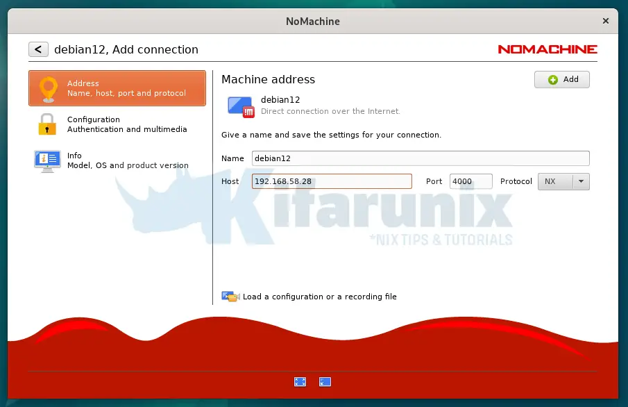 connect to debian 12 via nomachine