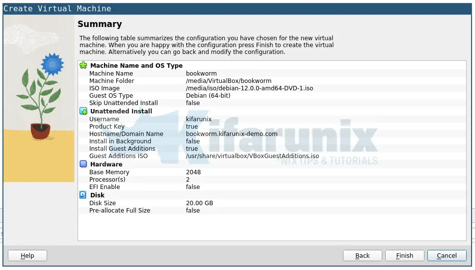 installation summary debian 12