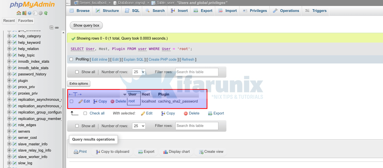 query results phpmyadmin