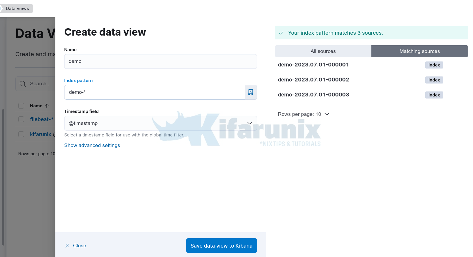 kibana custom index data views