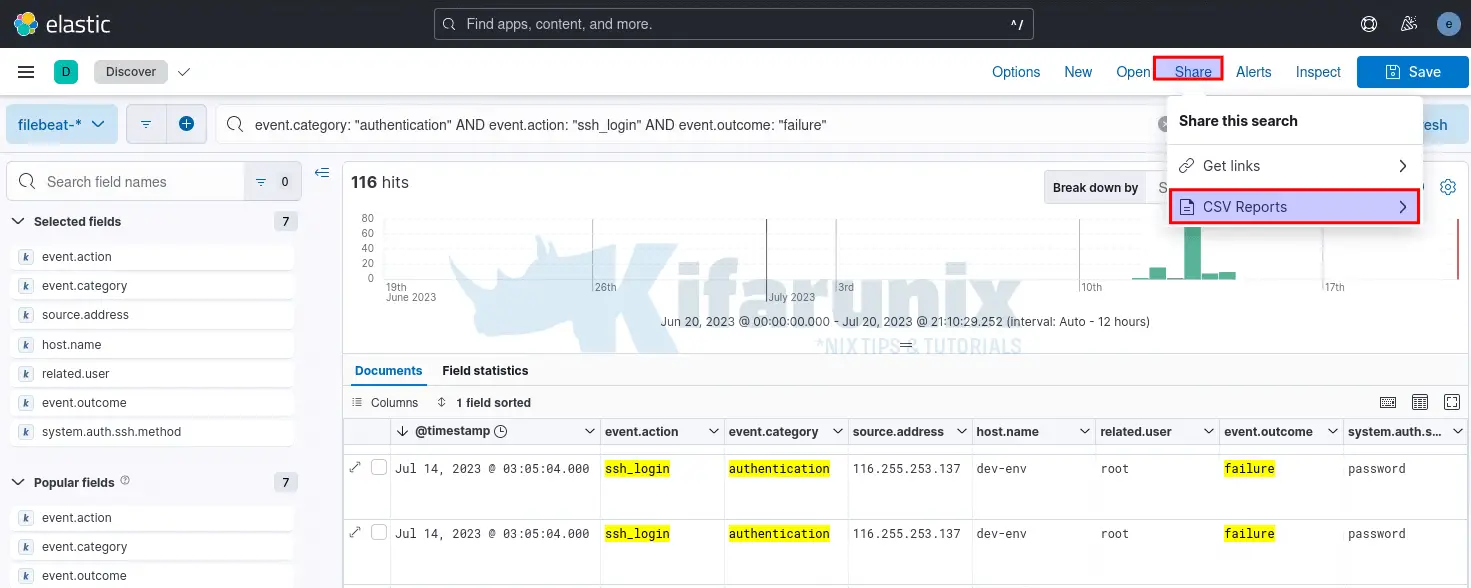 Home 27 export Kibana search results to CSV/Excel file