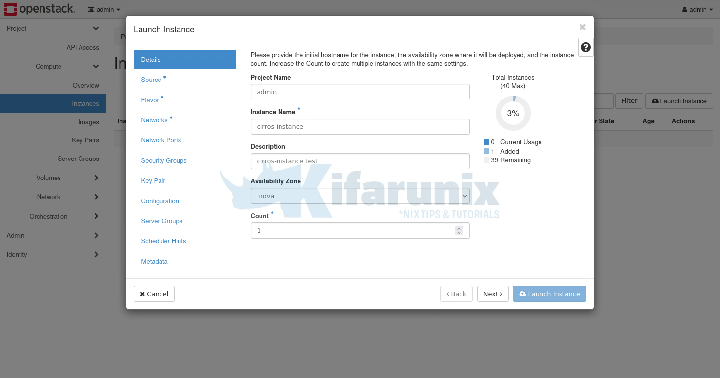 launch openstack instance details