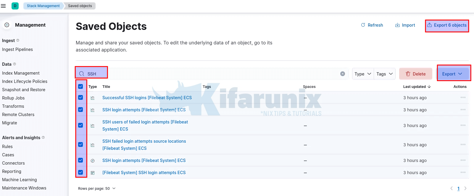 export saved objects dashboards visualizations