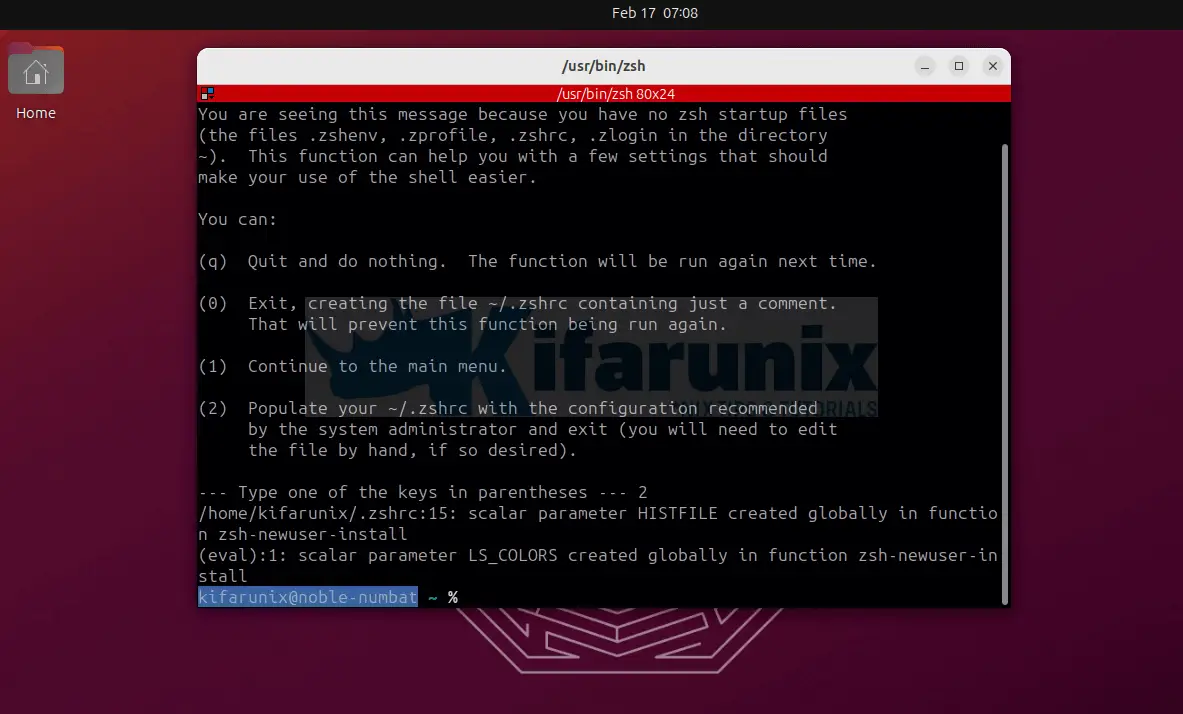 Install Zsh on Ubuntu 24.04 2 default appearance zsh