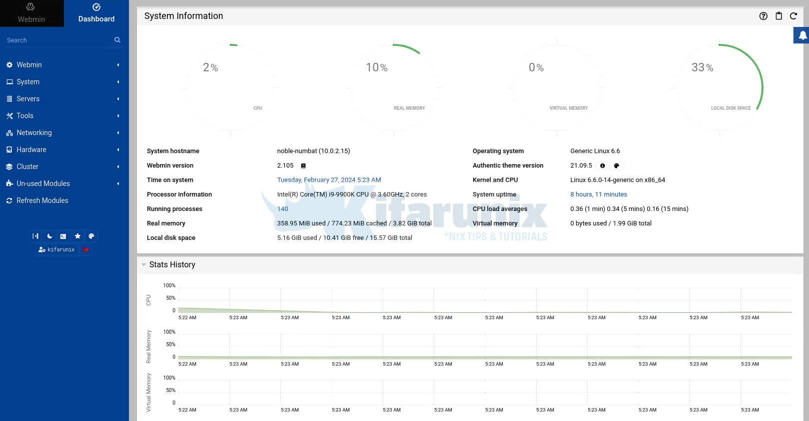 webmin dashboard