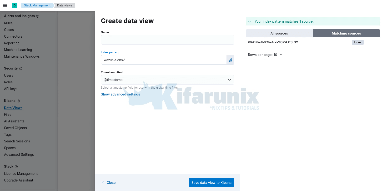 Integrate Wazuh Manager with ELK Stack 2 create wazuh alerts kibana index pattern