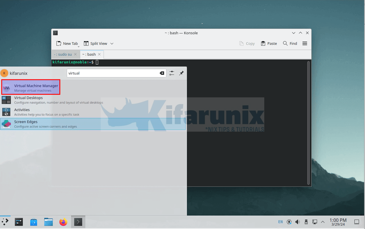 launching kvm manager kde ubuntu 24.04