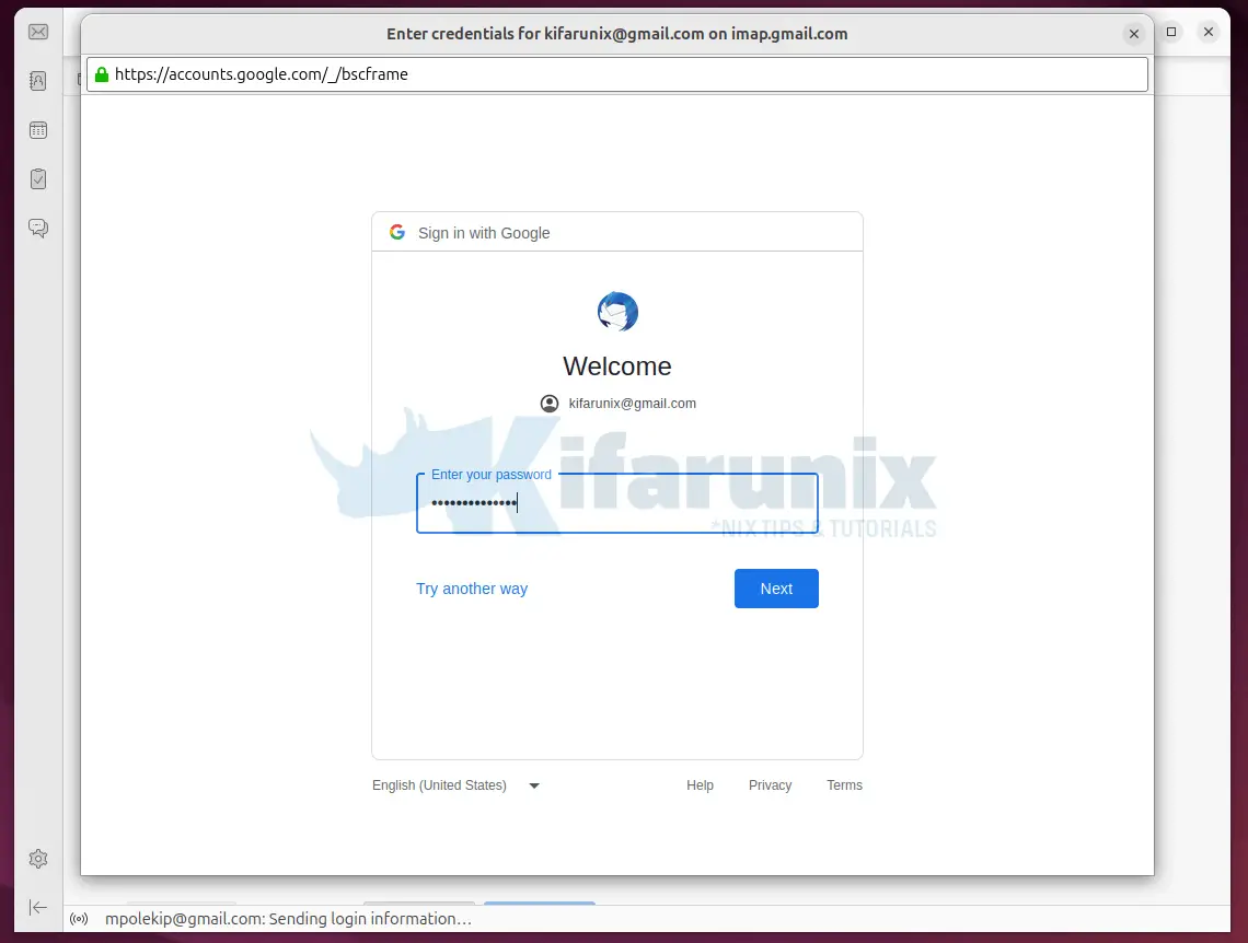 Install Thunderbird on Ubuntu 24.04 4 account password
